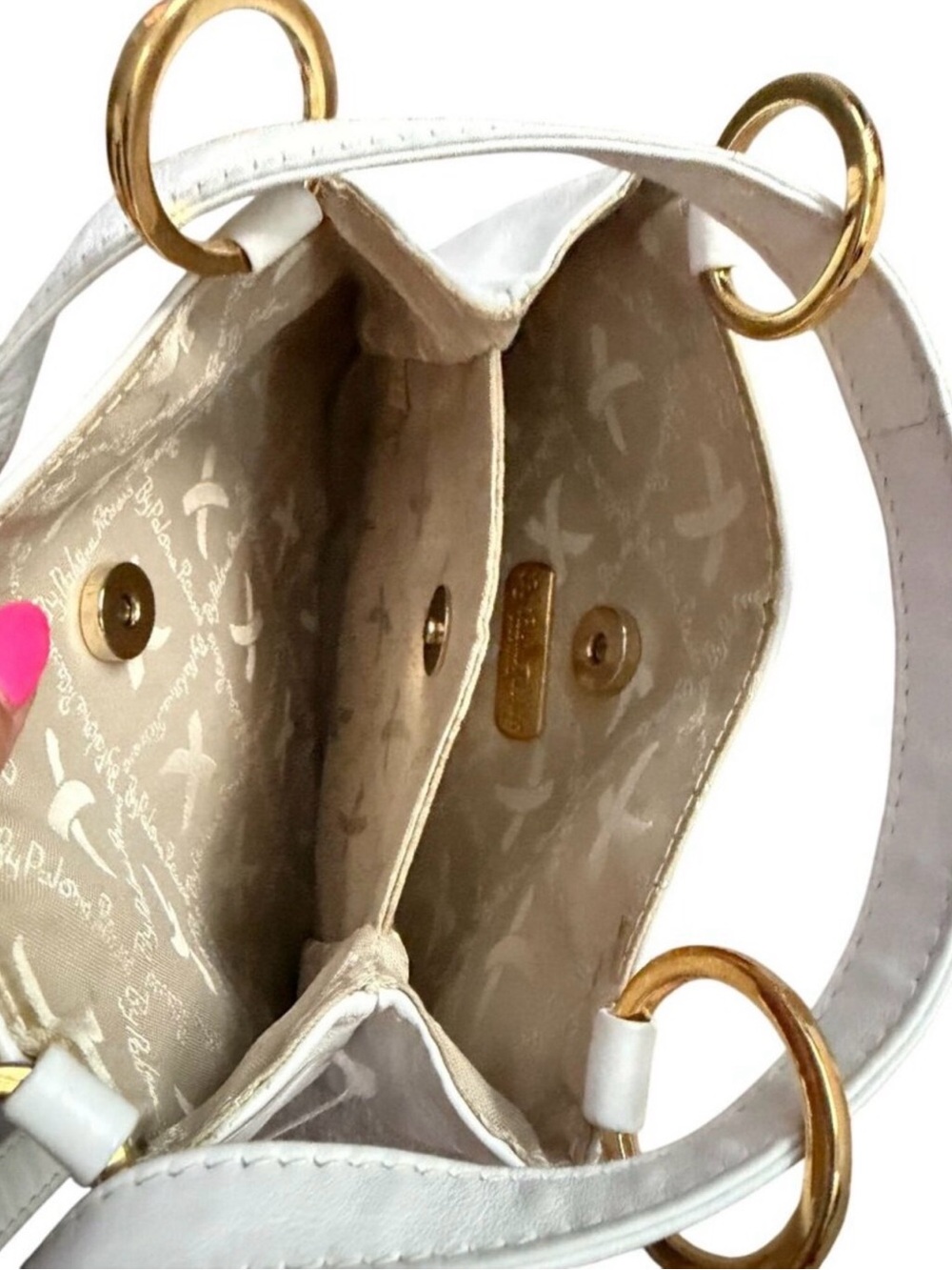 VTG Paloma Picasso White Leather Crossbody Shoulder Bag Gold X Logo Italy - Picture 6 of 8